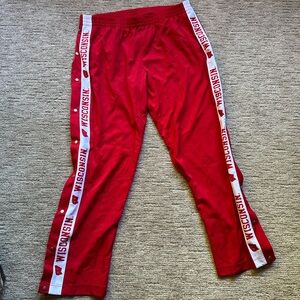 Wisconsin Badger, Men’s Tearaway Athletic Pants, Snap Leg, Size XL